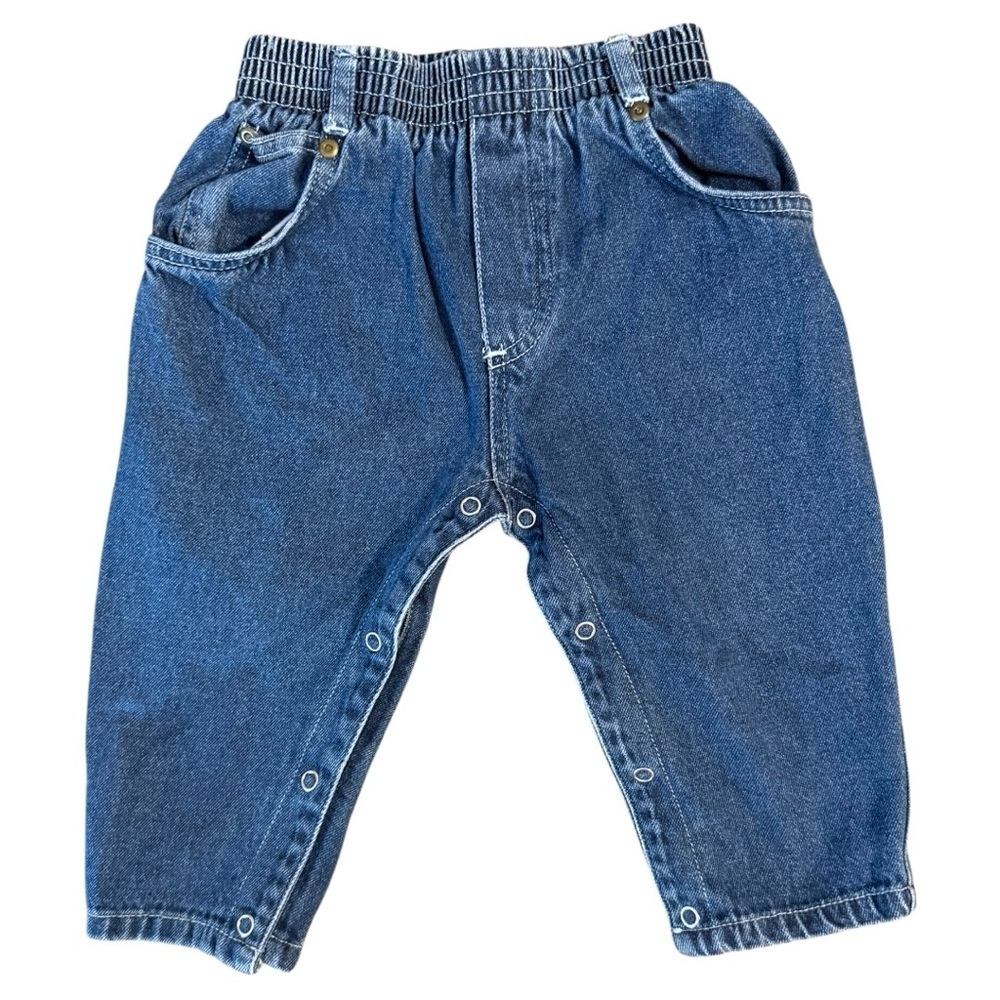 Vintage Fun Duds Baby Jeans 18M Blue Denim Snap Leg Overalls Pants 100% Cotton
